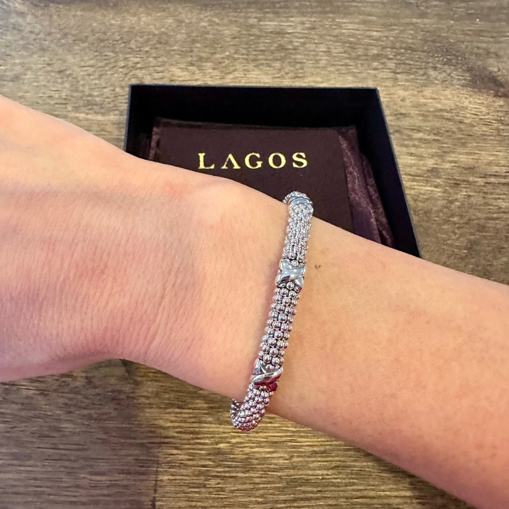 LAGOS Silver Beaded Bracelet with X Accents - Picture 3 of 13
